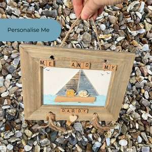 Personalised Driftwood Boat Wall Art Father's Day Gift from Kids, Customised Rustic Boat Art Wall Hanging for Dad, Hedgehog Home Decor