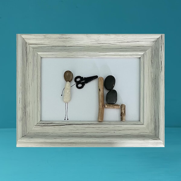 Handgemachte Friseur Pebble Art, einzigartige Salon Dekoration, Friseur Geschenk