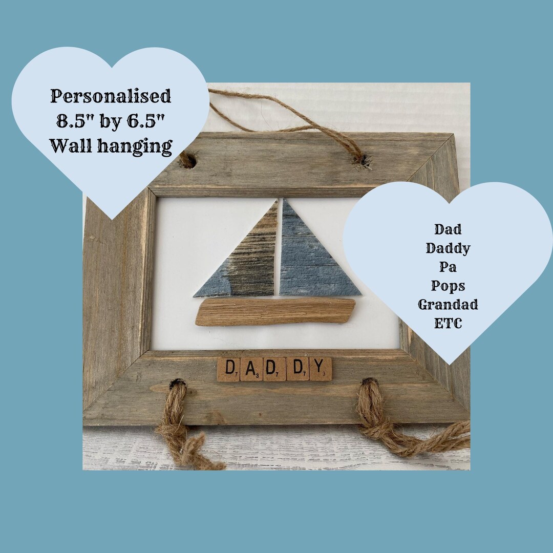 Personalised Rustic Wooden Boat Wall Art Gift for Dad Sailing