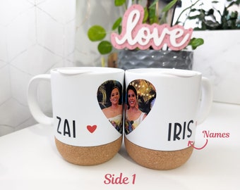 Cute Personalized Valentine Mug with Photo 14 oz Bottom Cork and Plastic lid/Love Mug/LOVE Heart Photo/ Valentines Day Gift/Couples Gift