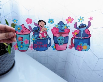 Lilo & Stitch UV DTF adhesive wrap for 16oz glass cup size | Cute Premium Uv dtf wrap