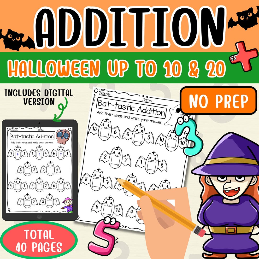 Halloween Addition Worksheets: Printable & Digital Math Practice (PDF ...