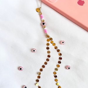 Stainless steel pink eye phone jewelry - Phone chain charm - Phone strap - Phone bracelet