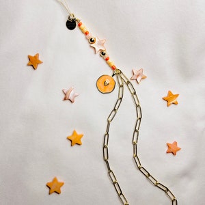 Joyería de teléfono con cuentas naranjas - Cadena de mosquetón dorado - Teléfono grigri - Correa de teléfono - Pulsera de teléfono