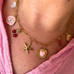 GRIGRIS CHERRY NECKLACE tassels charms lucky charms stainless steel - Grigri Chic Femme, gold tassels, gold chain