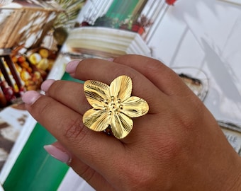 Gold Flower Ring | Adjustable Stainless Steel - Gold Ring - Summer Jewelry