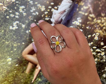 DAISY FLOWER RING | Adjustable stainless steel - Gold ring - Summer jewelry flower gold