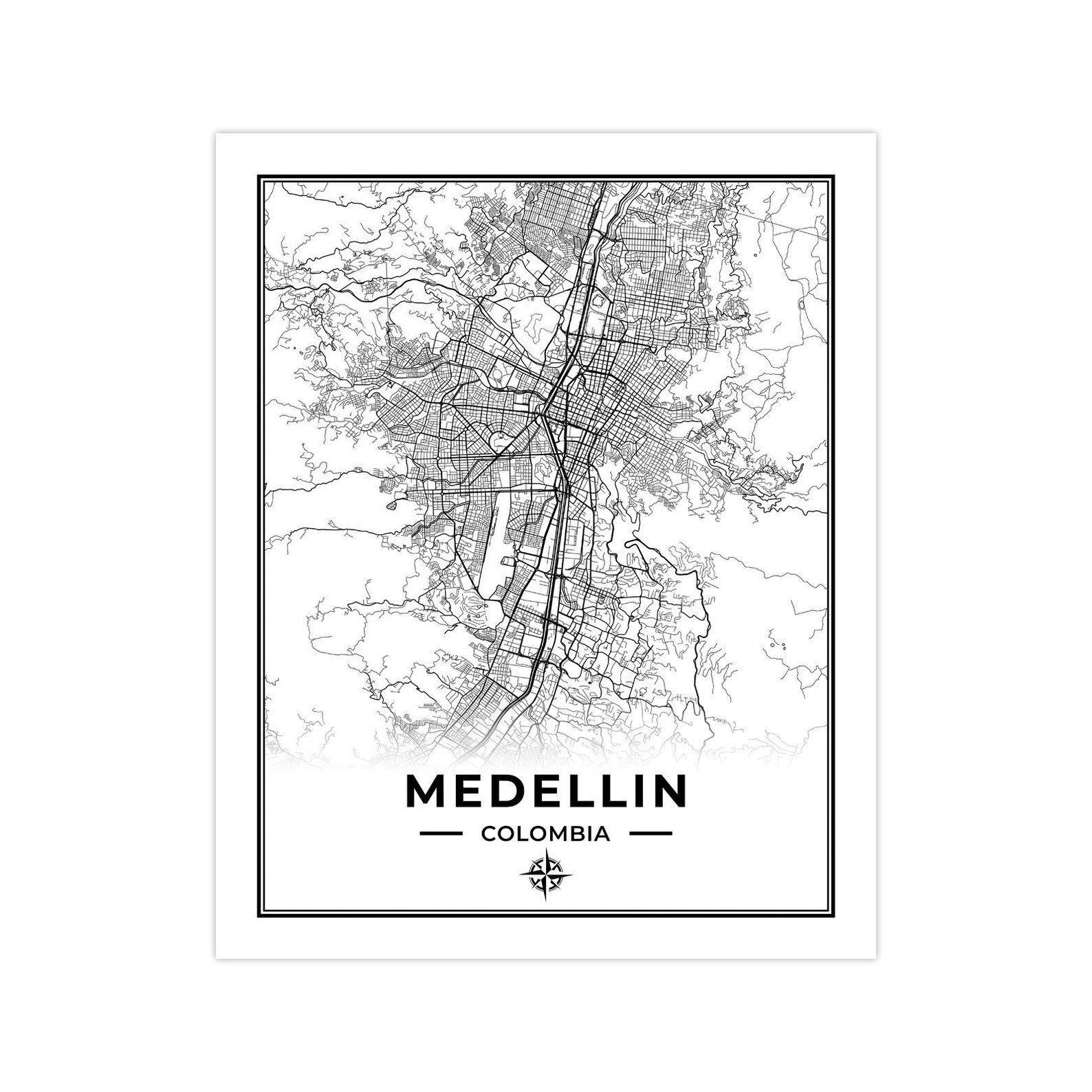 Medellin Map Print Poster Canvas Map of Medellin Colombia | Etsy