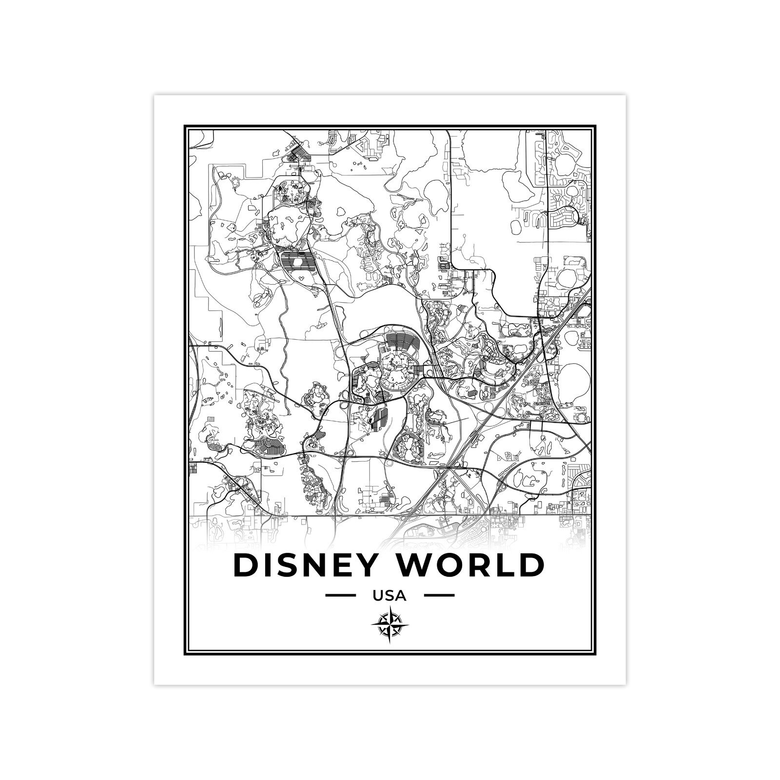 Disney World Map Print Poster Canvas Map of Disney World Etsy