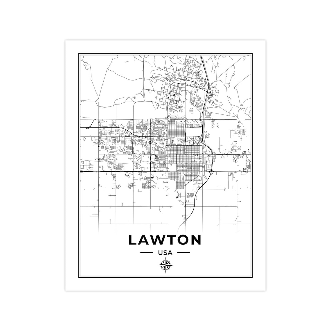 Lawton Map Print Poster Canvas Map of Lawton Oklahoma Etsy