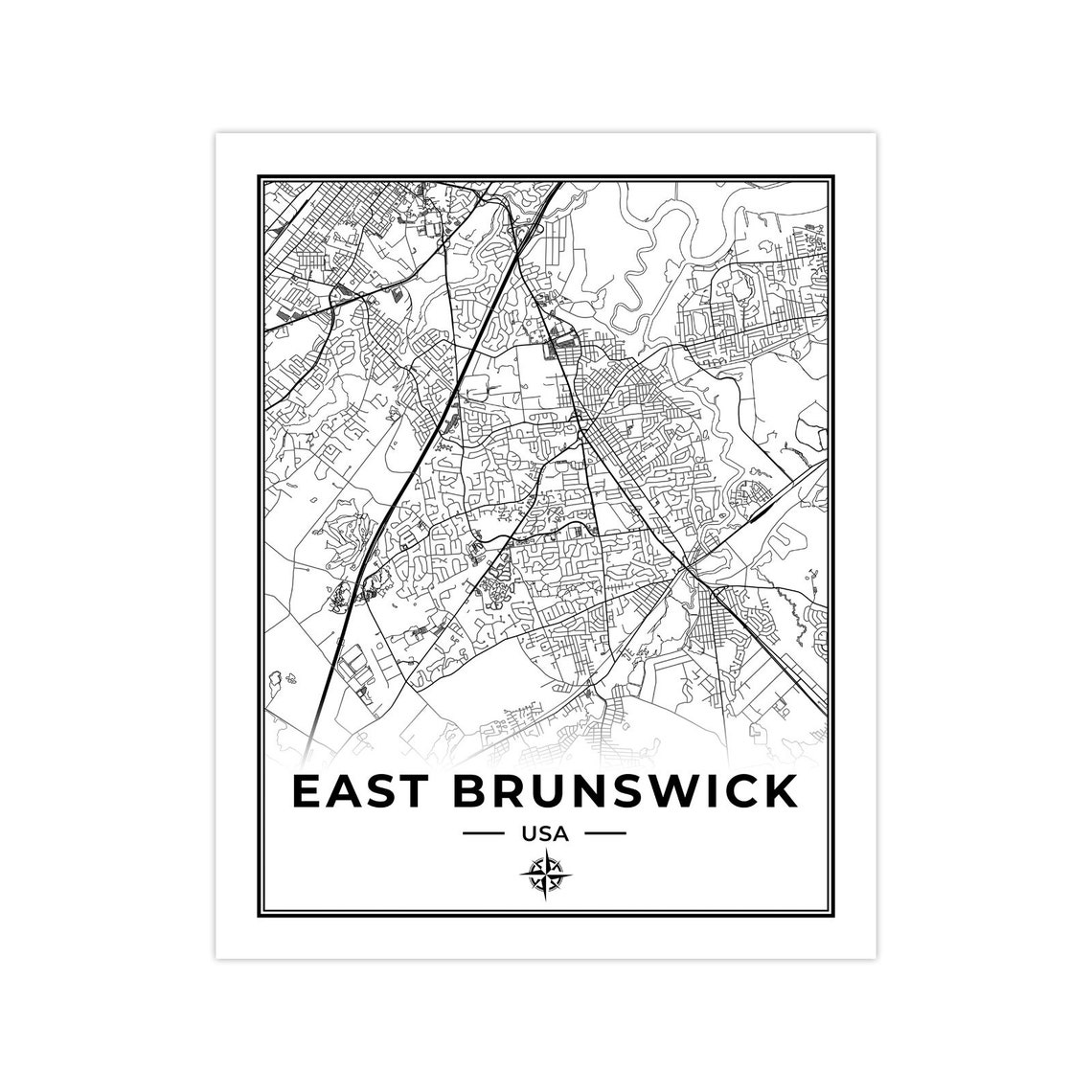 East Brunswick Map Print Poster Canvas Map of East Brunswick Etsy