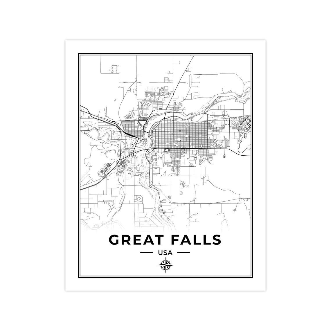 Great Falls Map Print Poster Canvas Map of Great Falls - Etsy