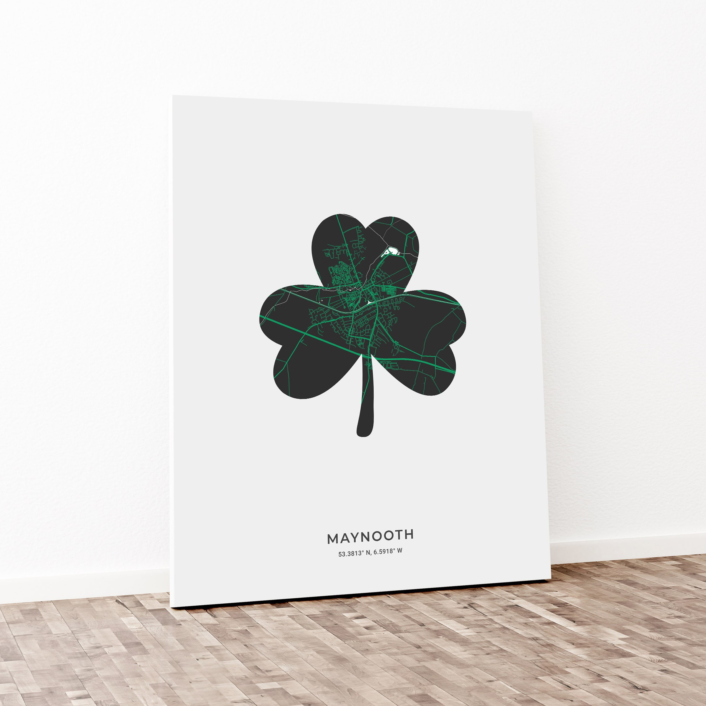 Maynooth Map Print Poster Canvas Maynooth Shamrock Print Etsy