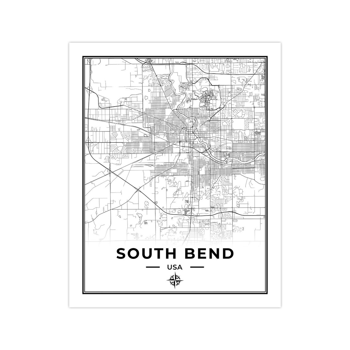 South Bend Map Print Poster Canvas Map of South Bend Indiana | Etsy