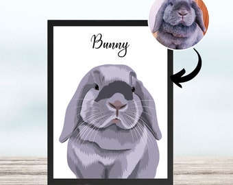 Rabbit Portrait | Pet Rabbit Portrait | Custom Bunny Portrait | Personalized Pet Portrait | Bunny Lover Gifts | Custom Pet Portrait Poster