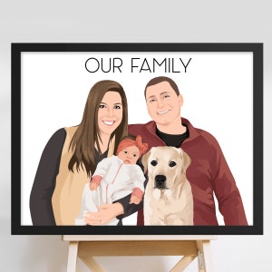 Custom family portrait illustration family portrait with pet and owner portrait pet family portrait illustration with pets pet portrait gift