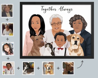 Personalized Memorial Portrait Custom Family Portrait From Different Photos Sorry For Your Loss Gift For Parents Add Person To Photo