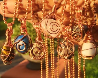High Frequency • Pure Copper Ball Chain • Wire Wrapped Crystal Necklace • Healing Crystal Necklace • 2mm-8mm • Boho • Copper Necklace
