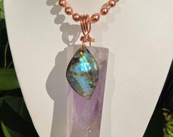 High Frequency • Amethyst Tower Necklace • Phantom Smoky Elestial • 3rd Eye Chakra • Labradorite • Healing Crystals