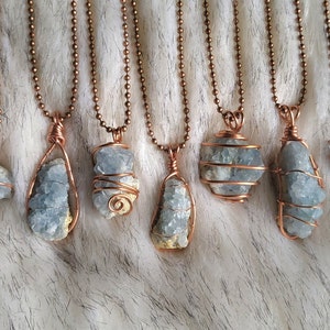 Celestite Geode Cluster Necklace, Raw Blue Celestite Necklace, Heartfelt Gift for her, Wire Wrapped Celestite Necklace, Crystal Necklace