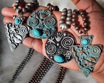 Collar de turquesa • Cristales curativos • Joyería de turquesa • Perlas navajo • Piedra preciosa azul