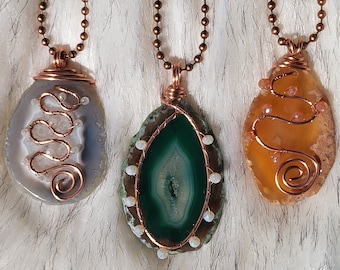 High Frequency • Agate Geode Slice Necklace • Healing Crystal Necklace • Agate Pendant Jewelry • Colorful Stone •  Gift for Women Men