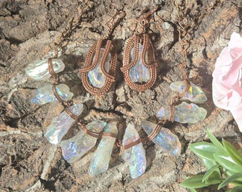 Elestial Aura Quartz Wand Necklace • Healing Crystals for the Soul • Aura Quartz Earrings • Heartfelt Gift