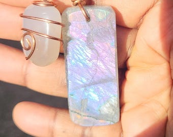 High Frequency • XL Purple Labradorite Necklace • Agate Gemstone • Healing Crystals • Pink Mulit Flash•Stone Pendant Jewelry