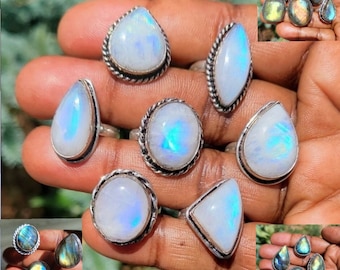 Large Rainbow Moonstone Ring, A+ Flash, Crystal Ring, Gemstone Rings for him & her, Healing Ring, Boho Ring, Mothers Day Gift