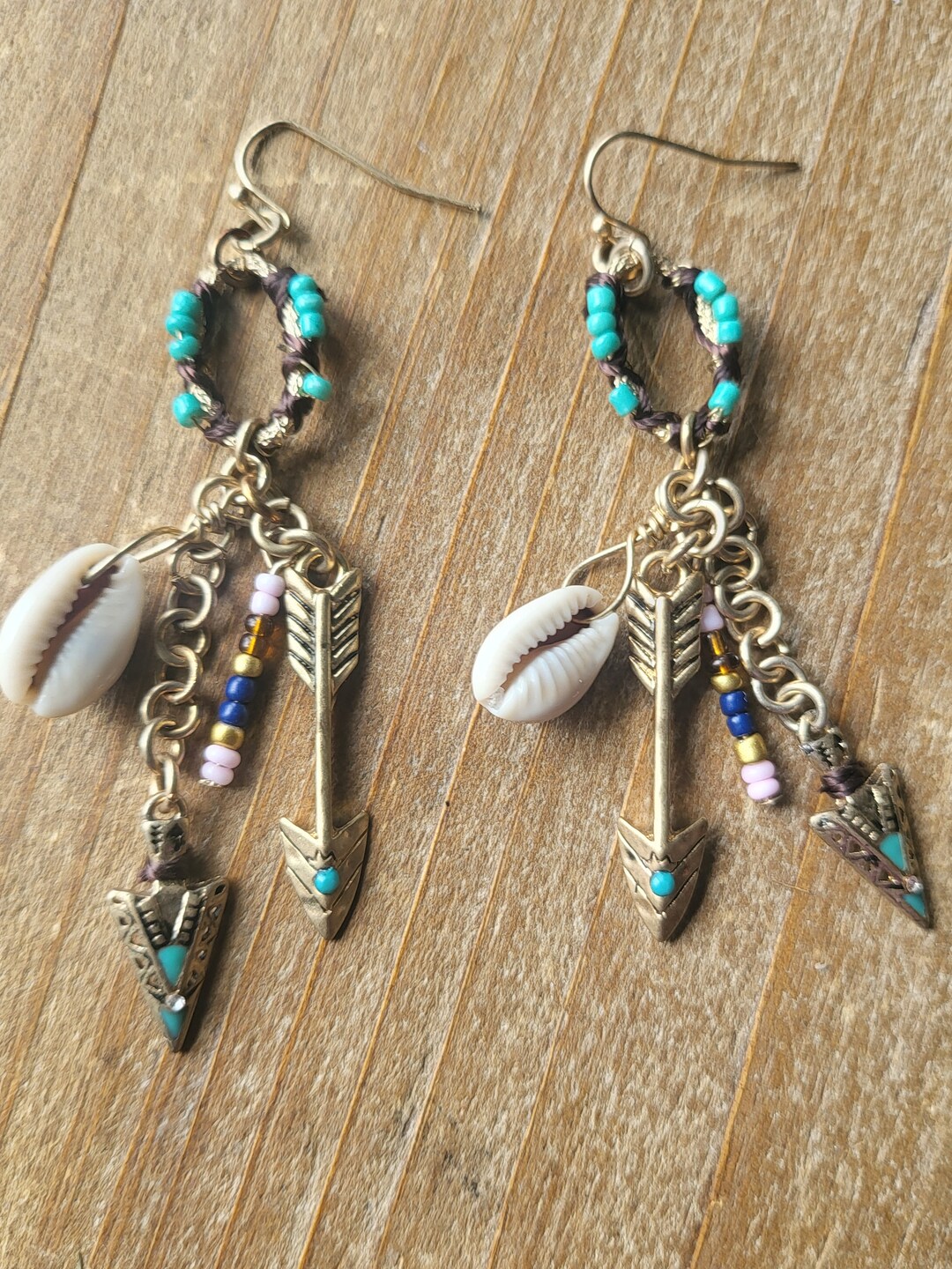 Healing Cowrie Shell • Bohemian Arrowhead Earrings • Charms Earrings ...