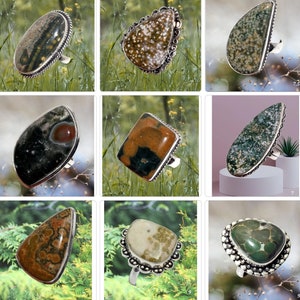 Natural Healing Silver Ocean Jasper Ring, Oversized Statement Ring, Jasper Jewelry for Women Girls Birthday Anniversary, Ocean Jasper Ring,