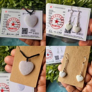 Certified Burmese Heart, Jade Necklace, Jadeite Earrings, Grade A, Healing Necklace, Crystal Necklace, Jade Heart, Jewelry Set, Gift Women