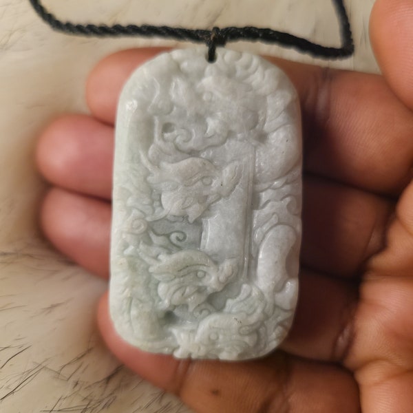 Certified Green Lavender Grade A Jade Carved Nine Dragons Necklace, Big Jadeite Amulet, Crystal Necklace, Jade pendant , Crystal Gifts