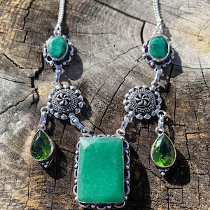 Vintage Emerald & Peridot Necklace, Crystal Necklace, Boho Necklace, Healing Necklace, Emerald Necklace Jewelry, Gift for her, Peridot