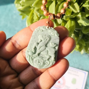 High Frequency • Jade Necklace • Zodiac Necklace • Healing Crystals • Tiger Monkey Animal • Gift Men Women
