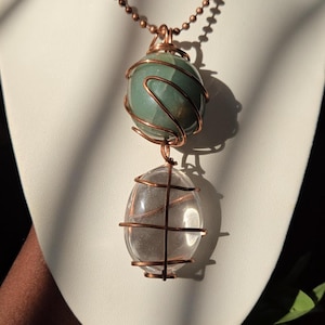 Luxe Charm Necklace • 4 Chakra Multi Gemstone Necklace / Healing Crystal Necklace / Copper Wire wrapped Jewelry Gift Her / Himalayan Quartz