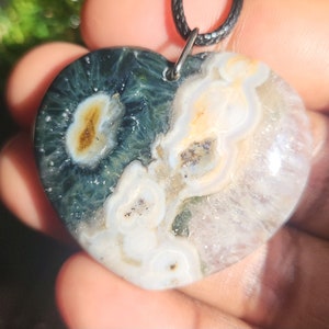 Druzy Ocean jasper Necklace, Healing necklace, Crystal Heart Pendant, Boho Crystal, Ocean Jasper Necklace, Jewelry Gift for him Gift for her