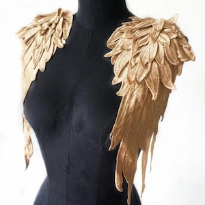 3D Lace Angle Wings, Shoulder Embroidered Patches, Wedding Applique, Sew on Patches for Dress Jacket, Fabric Embroidery Patch, Sewing Patch