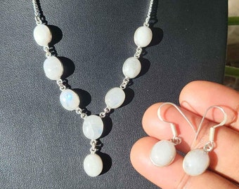 High Frequency • Rainbow Moonstone Jewelry Set • Healing Crystal Necklace, Gemstone earrings • Handmade Gift, Moonstone stone