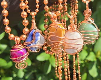 High Frequency • Pure Copper Ball Chain • Wire Wrapped Crystal Necklace • Healing Crystal Necklace • 2mm-8mm • Boho • Copper Necklace