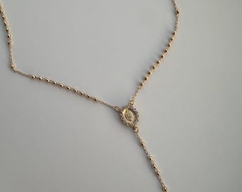 Dainty Gold Filled Virgin Mary Rosary Necklace, CZ Detail