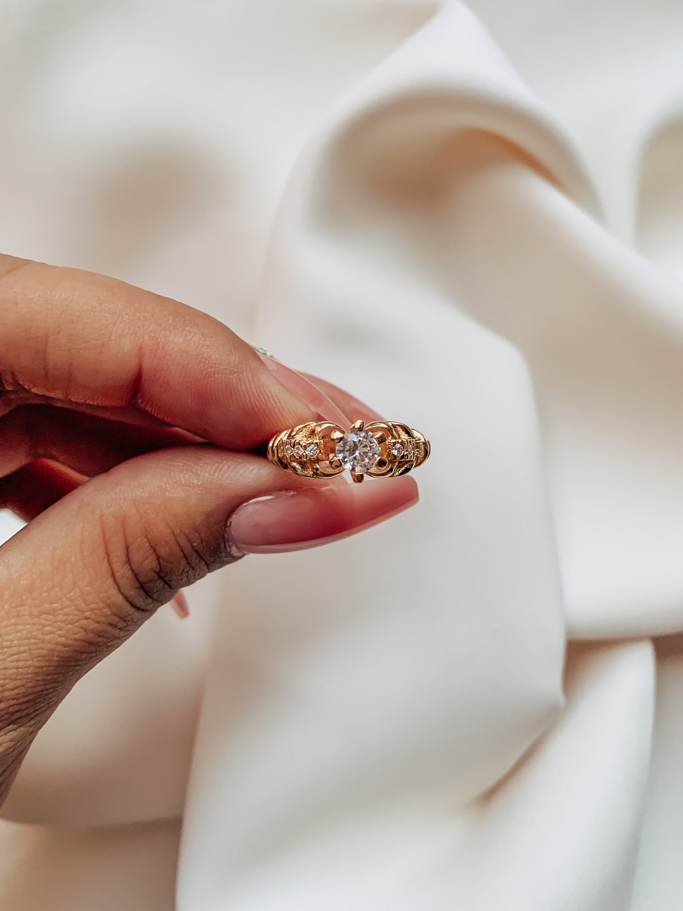 Classic Gold Inlaid Zirconia Ring main image 0