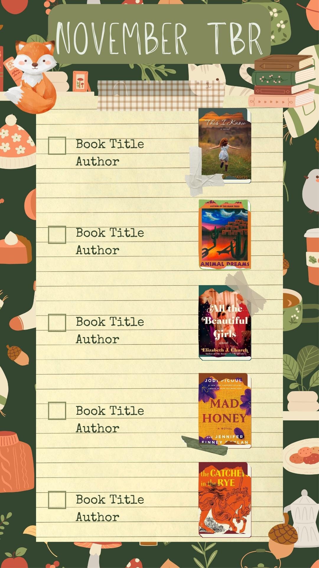 Cottagecore Reading Tbr Template Etsy