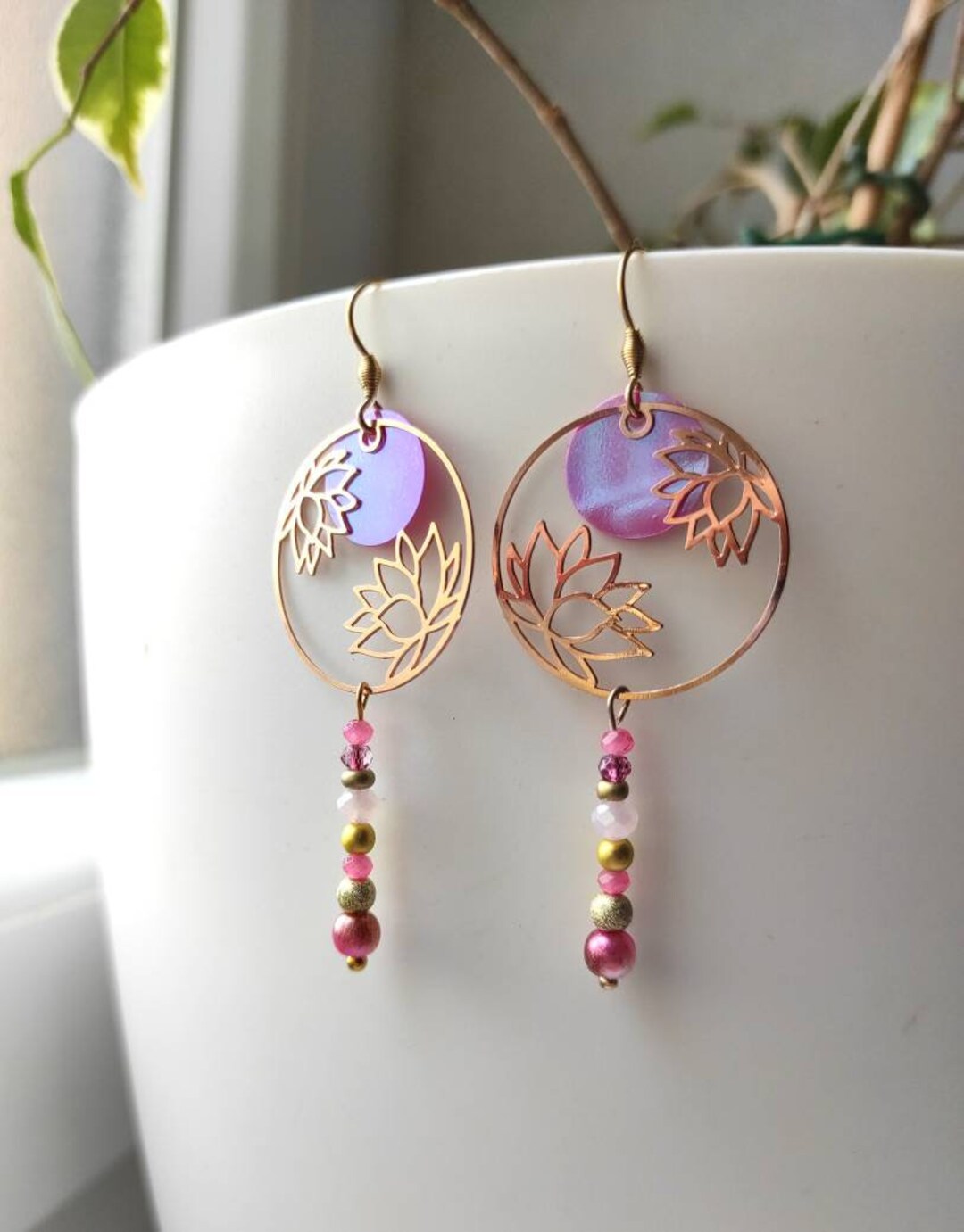 Gnoce Boucles d'oreilles pendantes en argent sterling plaqué