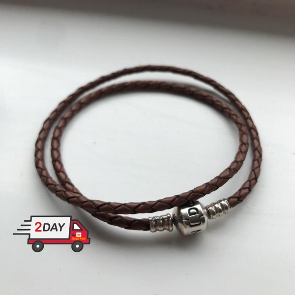 Pandora bracelet brown genuine leather double braided