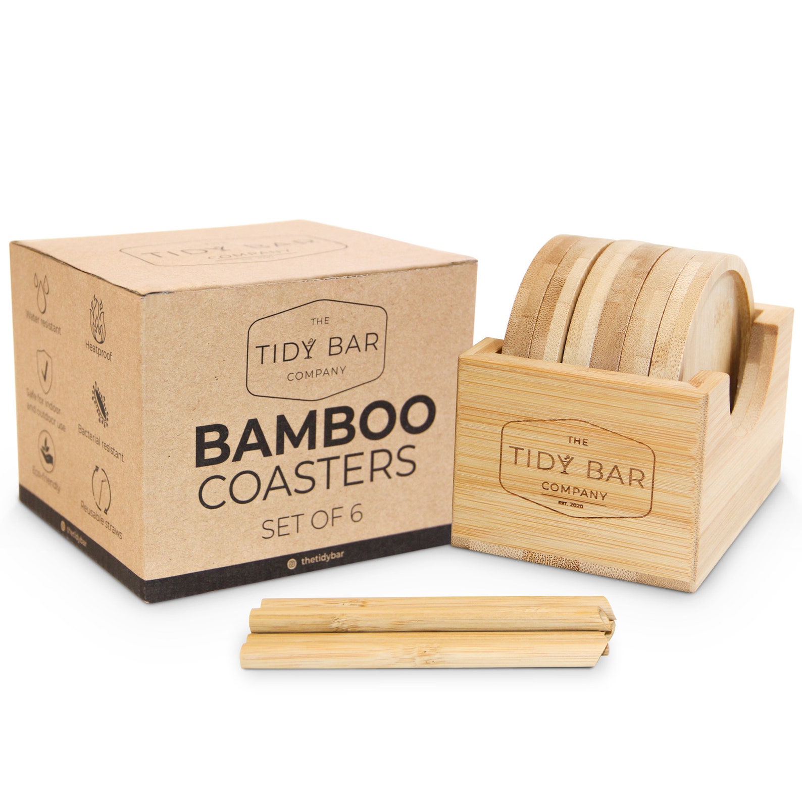 Bamboo Coasters Set of 6 Bamboo Drink Coasters With 6 Bamboo Etsy
