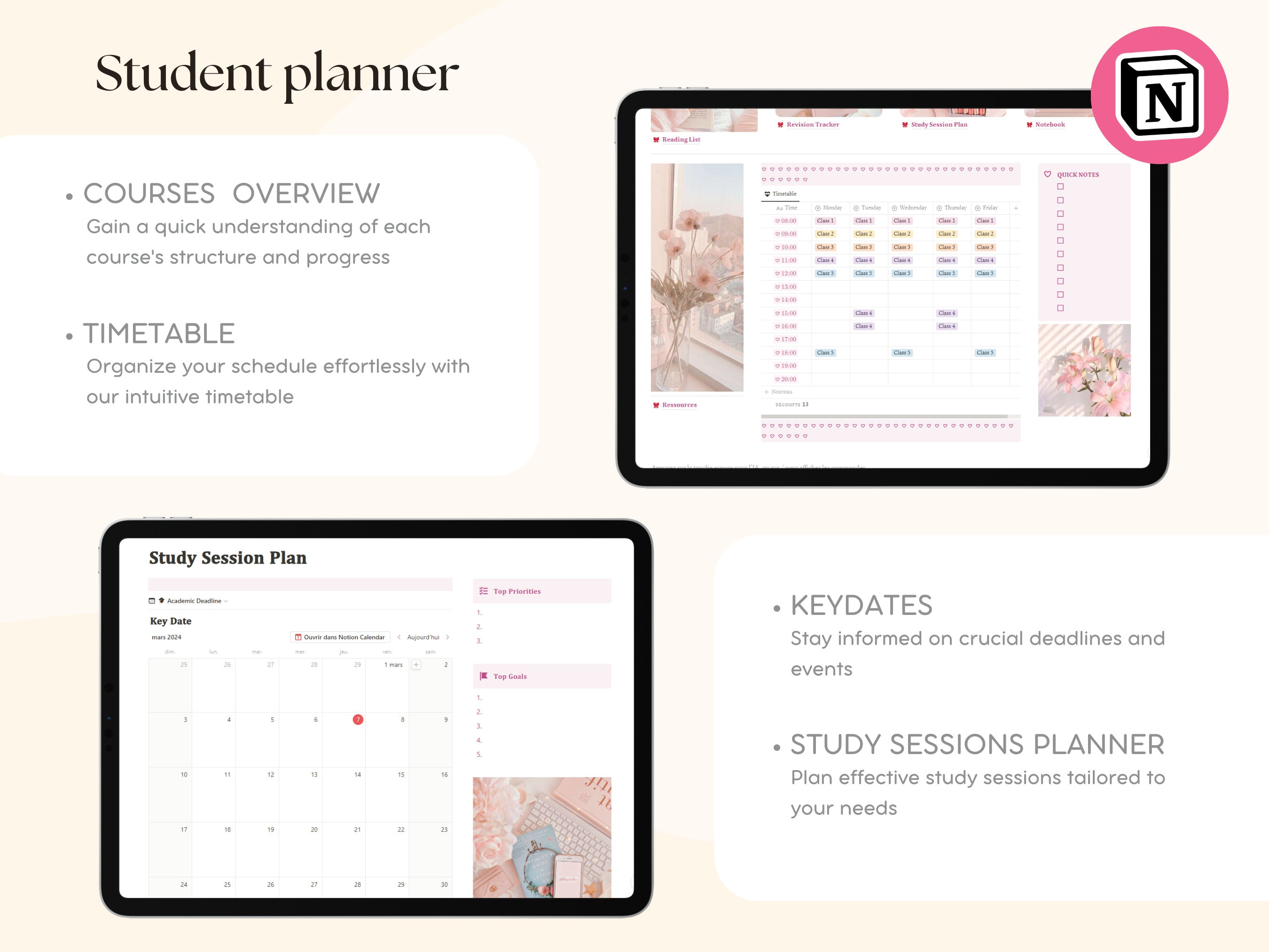 Coquette Student Planner Template Notion All in one ADHD Aesthetic