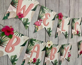 Tropical Jungle Baby Shower Banner - Flamingo Banner - Tropical - Baby Shower Decor