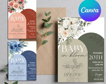 Invito Baby in Bloom - Download digitale - Baby Shower - Invito - Canva - Invito digitale - Floreale - Invito digitale