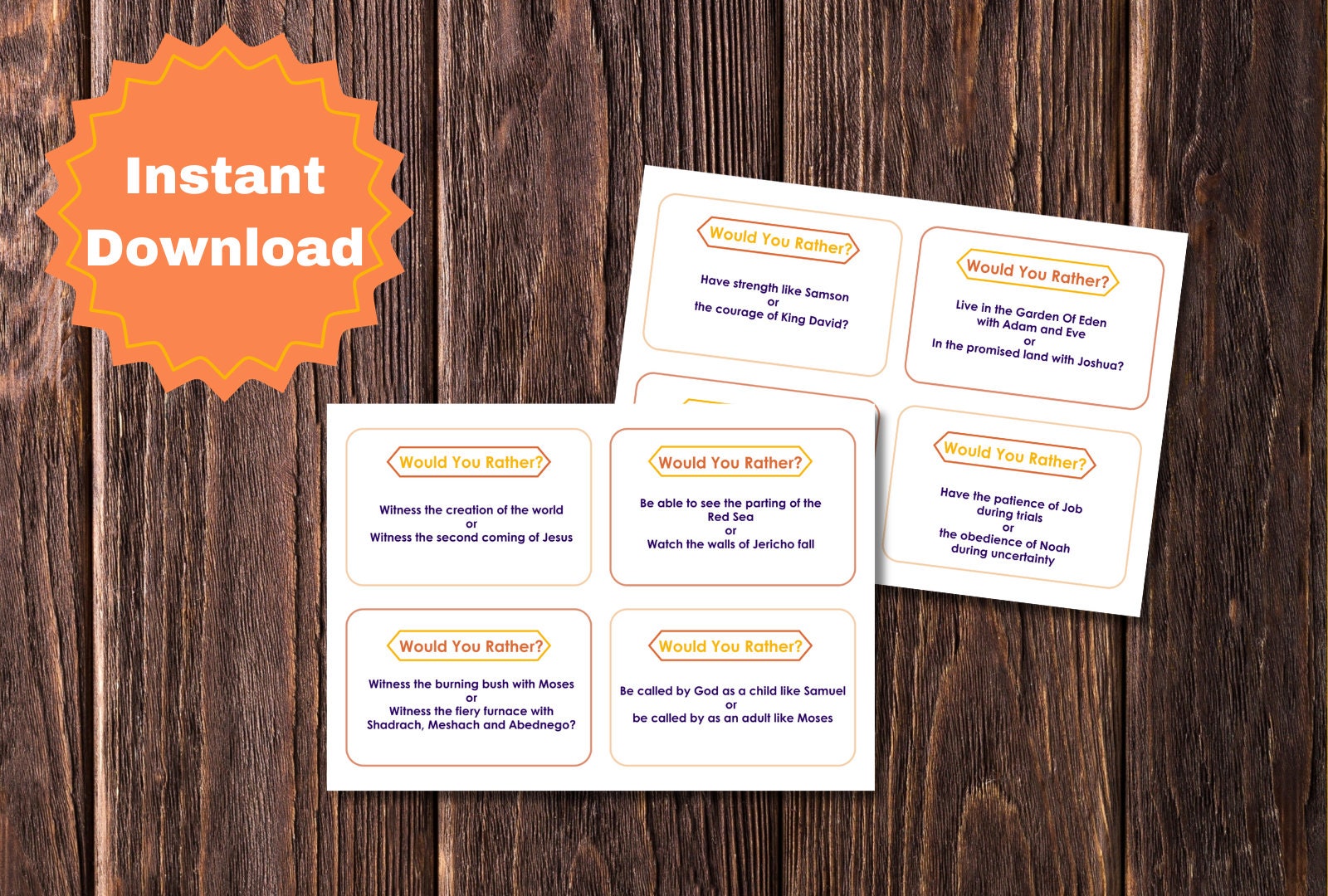 Bible Would You Rather Card Game, This or That, Printable, PDF Download ...